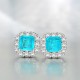 Blue square ice flower cut high carbon diamond earrings