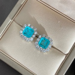 Blue square ice flower cut high carbon diamond earrings