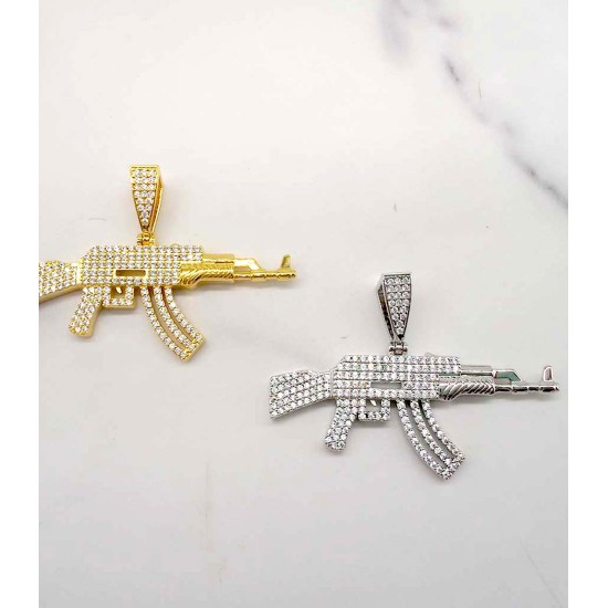 inlay cz diamond hiphot gun pendant