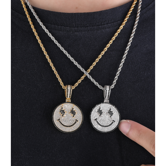 new arrilvas smile face iced out pendant