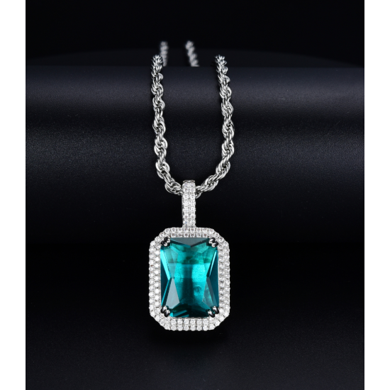 studded cz diamond square pendant