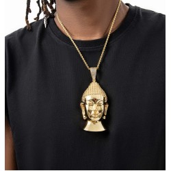 studded cz diamond gold plated Buddha head pendant