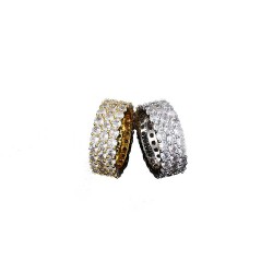 luxury triplex row full studded cz diamond gold plated ring