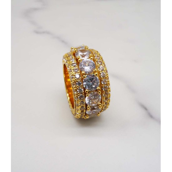 luxury gold plated full studded L-cz diamond rotating ring